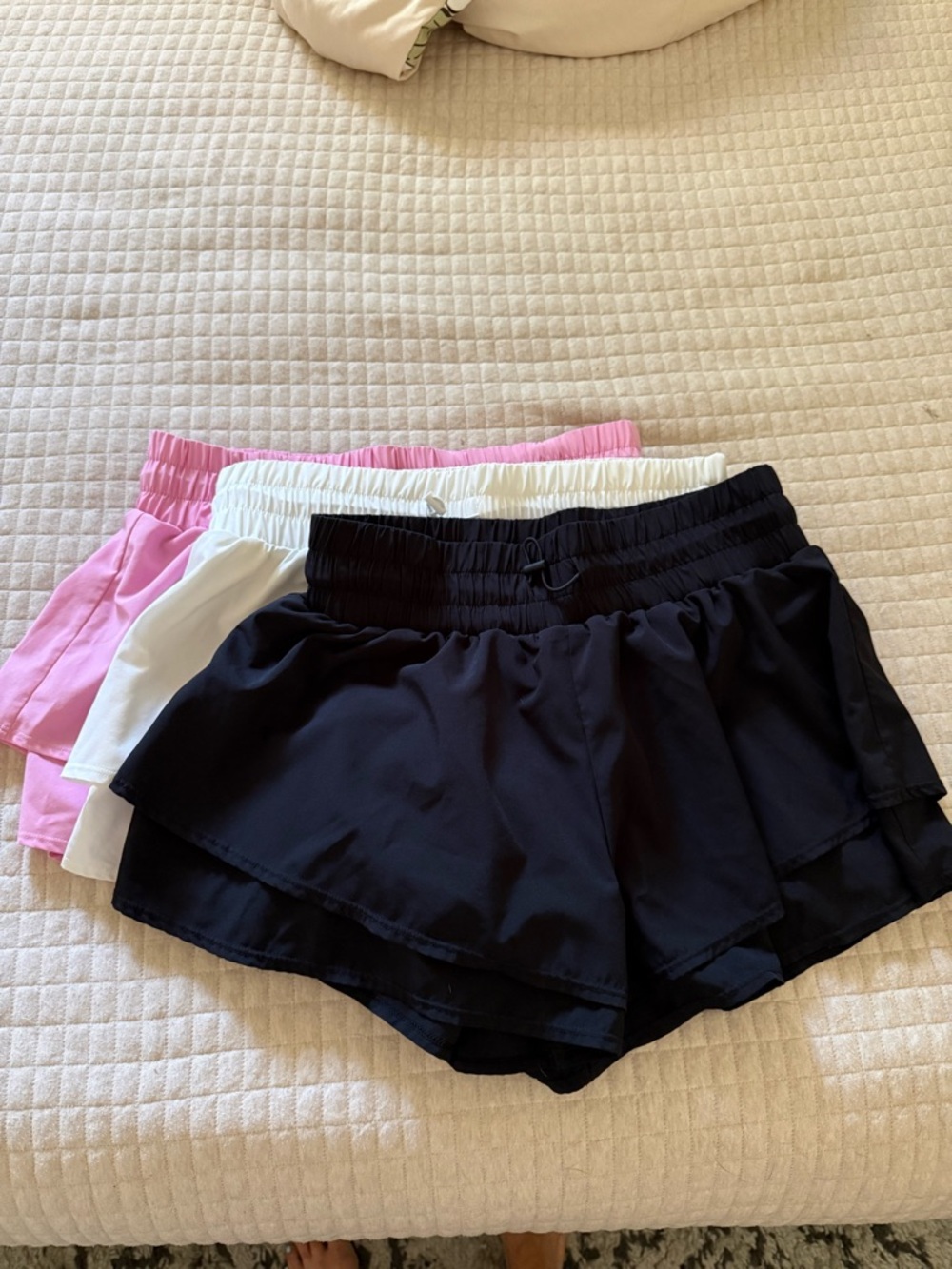 JoyLab Layered Athletic Ruffle Shorts - Black, White & Pink